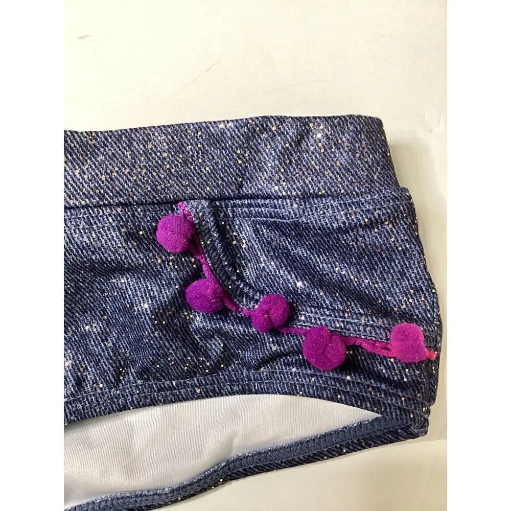 New. Pilyq denim sparkly Pom Pom bikini.